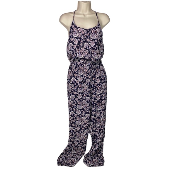 Lucky Brand Jumpsuit Womens Size L Halter Floral Sleeveless Pockets Strappy - Picture 6 of 11